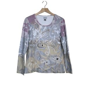 Chico's Women's M Chico's 1 Mixed Media Long Sleeve Bead Embellished Top
